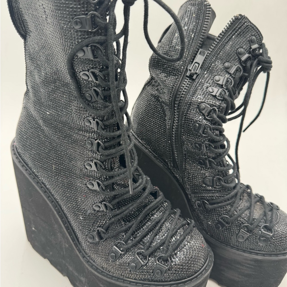 Black Platform Lace-Up Boots